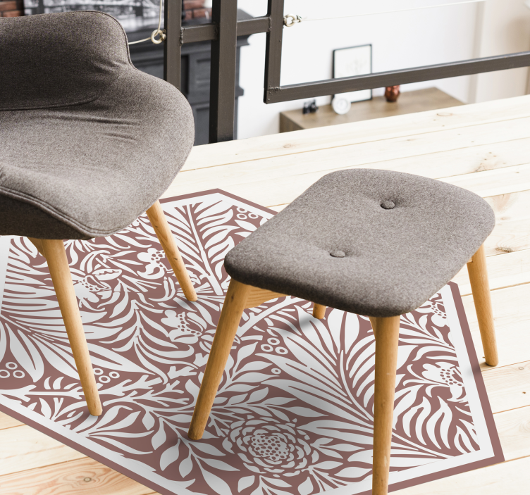 Covor vinil flori și plante hexagon cu simetrie florală - TenStickers