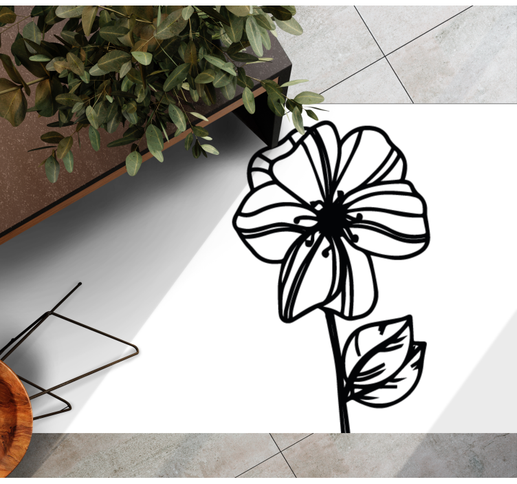 Covor vinil flori și plante design elegant alb-negru - TenStickers