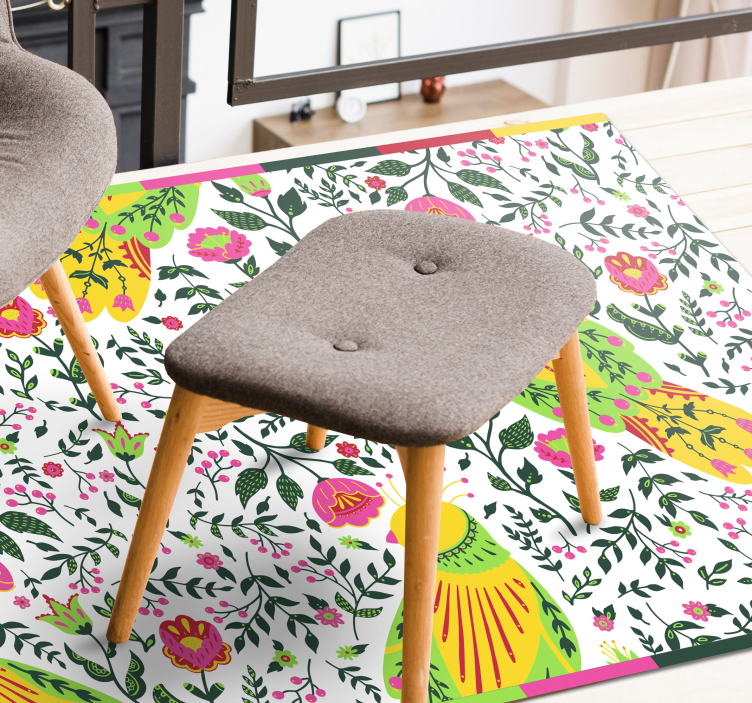 Covor vinil flori și plante model de papagal floral - TenStickers