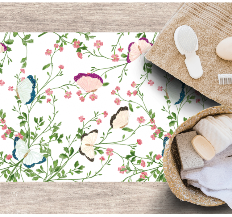 Covor vinil flori și plante model de fluture - TenStickers