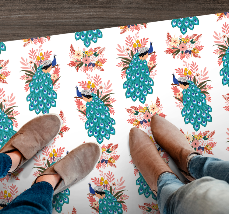 Covor vinil flori și plante model floral de păun - TenStickers