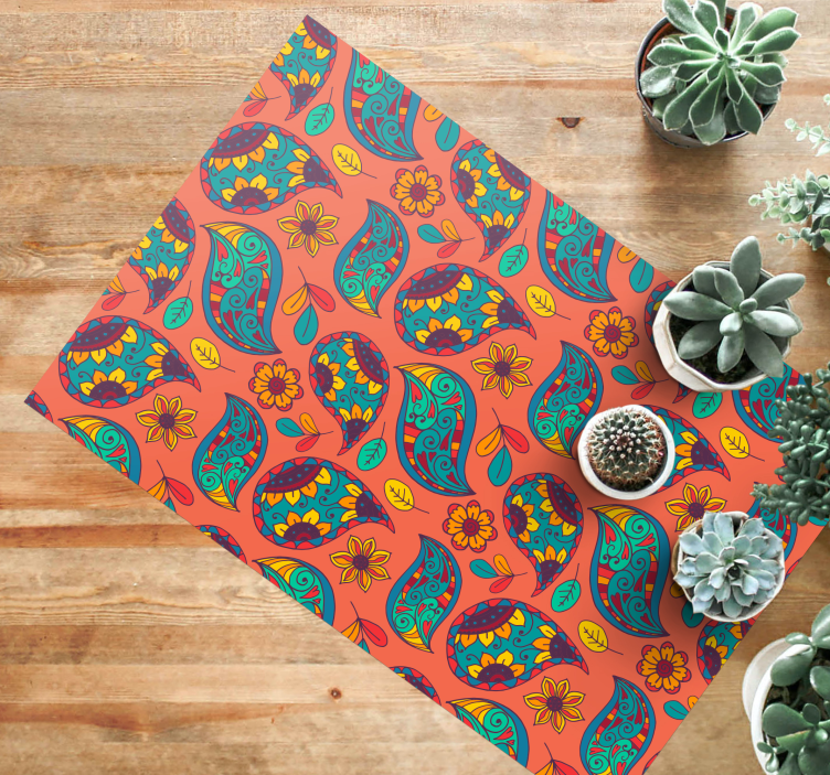 Covor vinil flori și plante model floral paisley - TenStickers