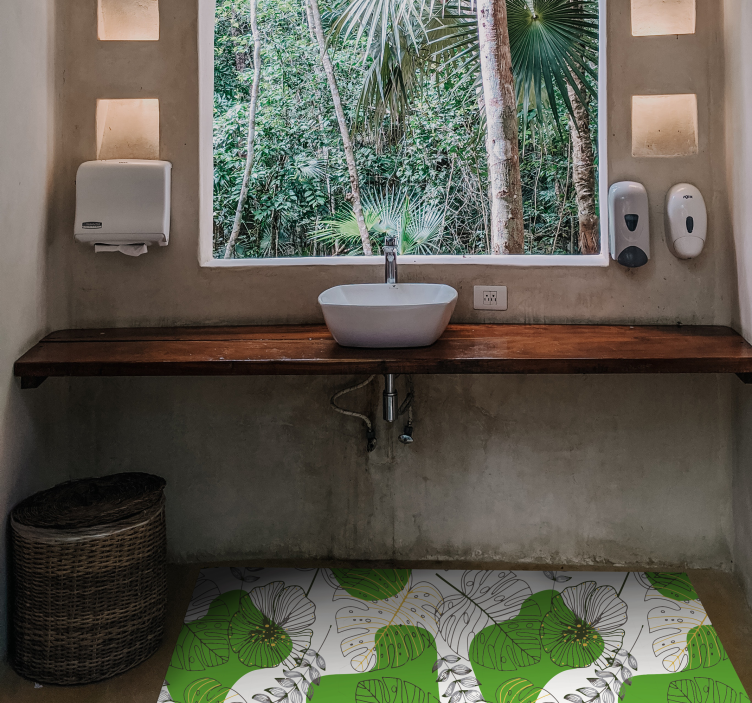 Covor vinil flori și plante monstera tropicală - TenStickers