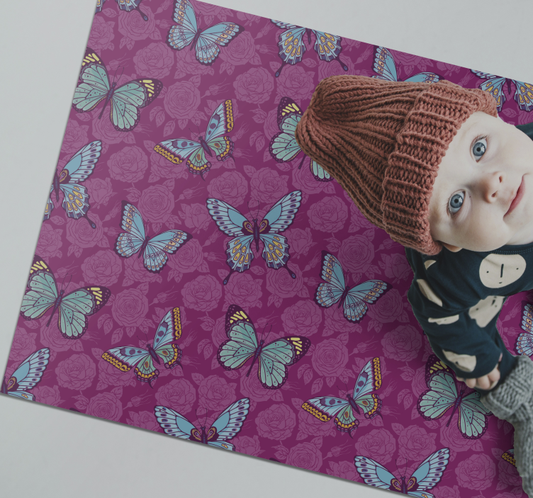 Covor vinil flori și plante motiv floral fluture - TenStickers