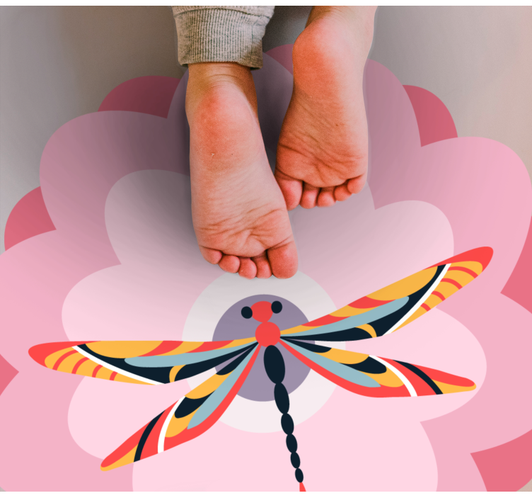 Covor vinil flori și plante piesă centrală libelulă colorată - TenStickers