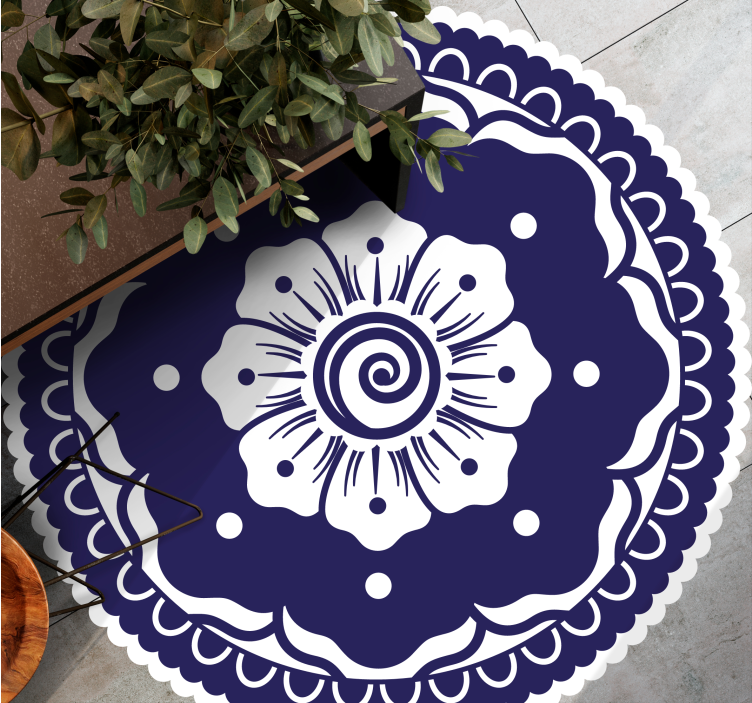 Covor vinil mandala aranjament floral bleumarin - TenStickers