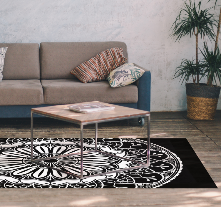 Covor vinil mandala motiv botanic negru - TenStickers