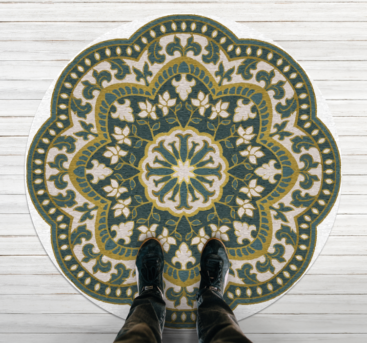 Covor vinil mandala motiv floral circular verde - TenStickers