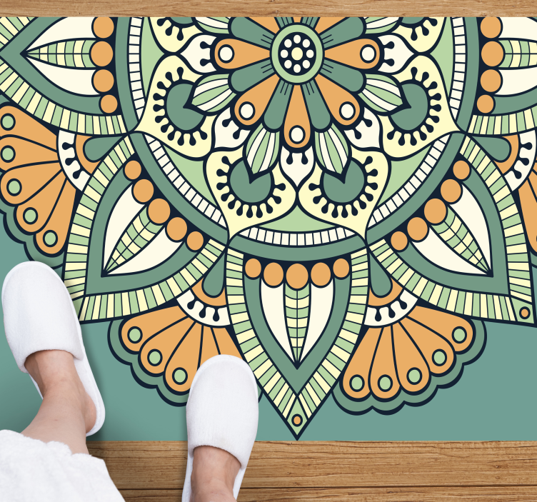 Covor vinil mandala motiv floral pe jumătate - TenStickers