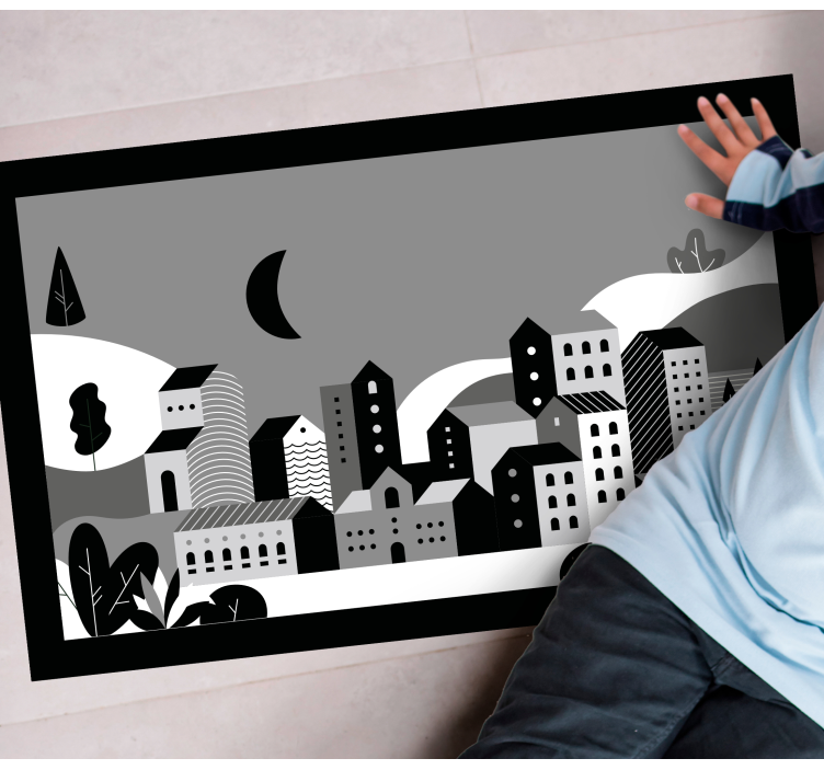 Covor vinil modern peisaj urban alb-negru - TenStickers