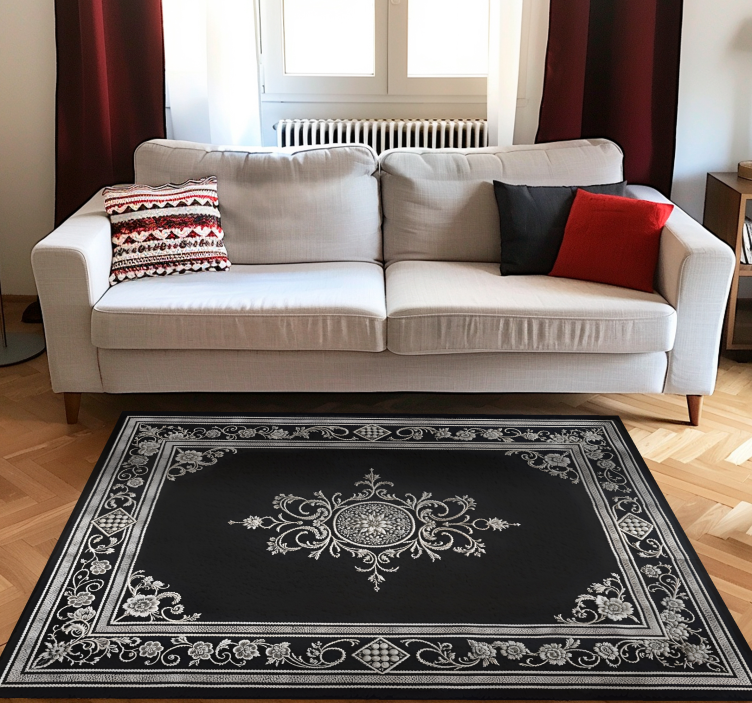 Covor vinil negru design oriental clasic - TenStickers