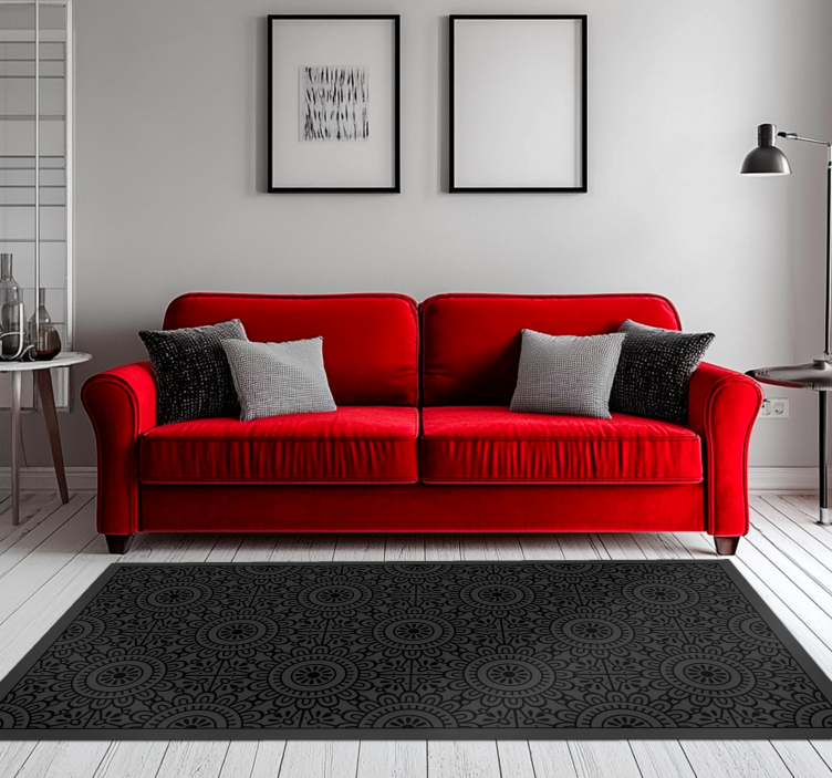 Covor vinil negru flori de mandala - TenStickers