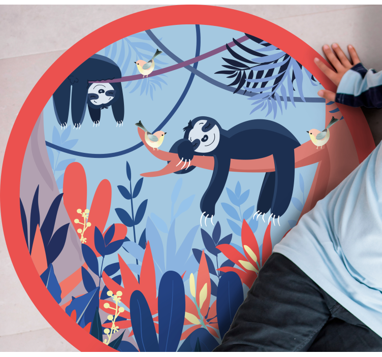 Covor vinil print animalier scenă din junglă cu leneși - TenStickers