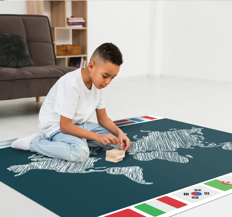 Fundal albastru cu steaguri de țară covor hartă - TenStickers