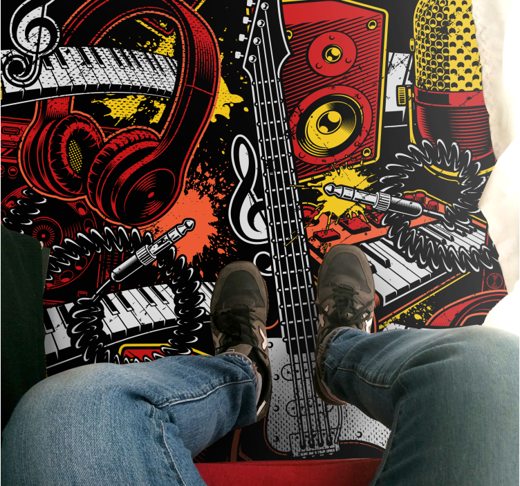 Instrumente muzicale desen animat covor pătrat din vinil - TenStickers