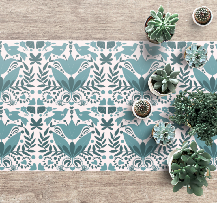 Model de artă populară albastră cu covor floral pentru păsări - TenStickers