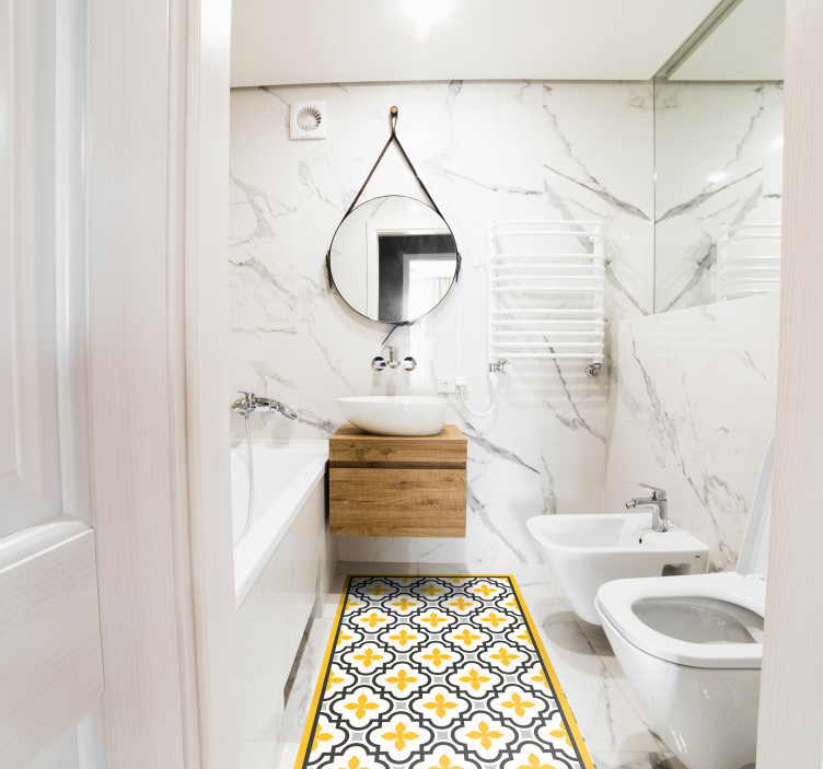 Covor de tigla cu model de flori gri si galben - TenStickers