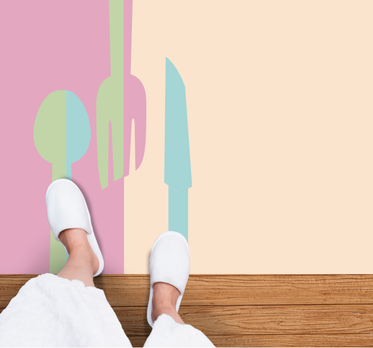 Culori pastel ustensile gresie podea bucatarie - TenStickers