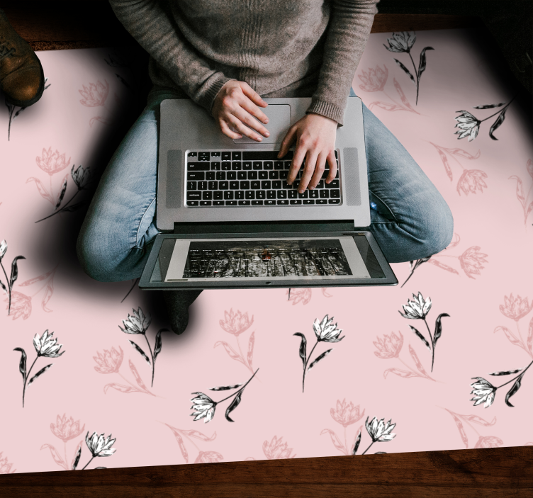 Covor vinil flori și plante fundal floral roz - TenStickers