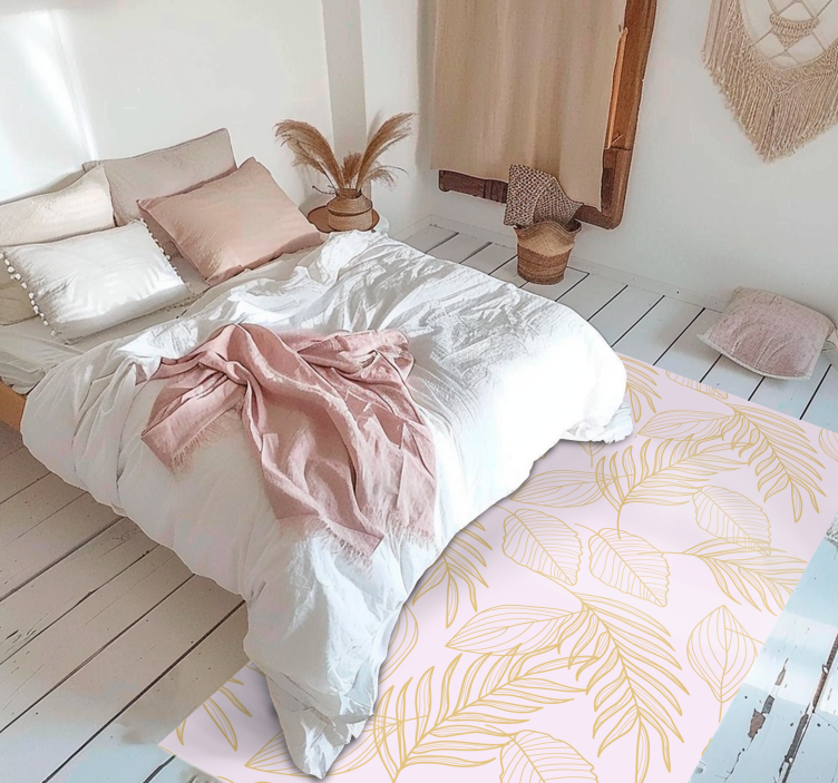 Covor vinil flori și plante model suprapunere frunze de aur - TenStickers