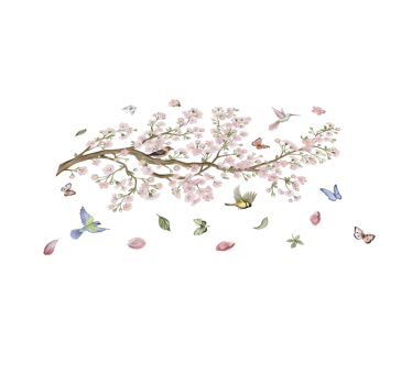 Covor vinil flori și plante flori de cireș cu păsări - TenStickers