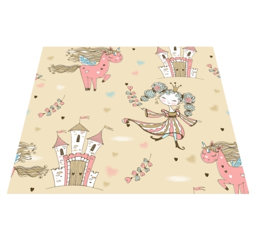 Covor vinil dormitor castel unicorn și prințesă - TenStickers