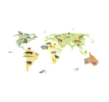 Covor vinil dormitor animale colorate din continente - TenStickers