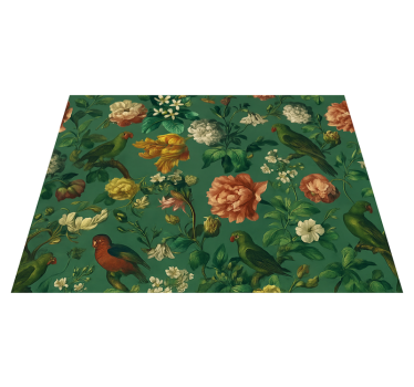 Covor vinil dormitor design flori și păsări verzi închise - TenStickers