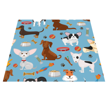 Covor vinil dormitor model câini pe fundal albastru - TenStickers