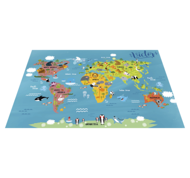 Covor de vinil pentru harta lumii pentru copii cu animale - TenStickers