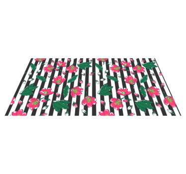 Covor roz din vinil cu dungi florale, alb-negru - TenStickers