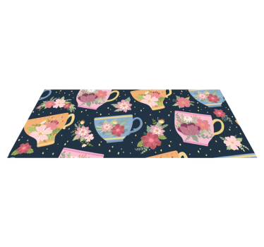 Covor vinil flori și plante model floral de ceașcă de ceai - TenStickers