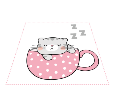 Pisică drăguță dormind pe o ceașcă de cafea cu desene animate pen - TenStickers