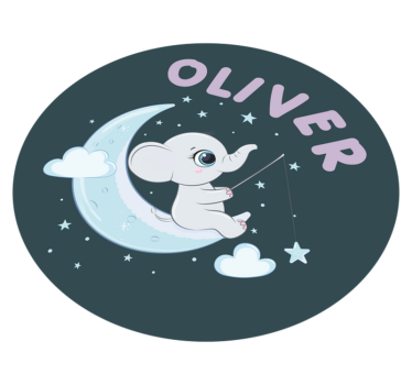 Covor de vinil pepiniere elefant pe lună cu nume - TenStickers