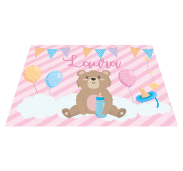Covor de vinil pepiniere ursuleț festiv cu nume - TenStickers