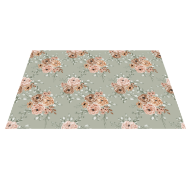 Trandafiri vintage pe covor cu flori de fundal verde menta - TenStickers
