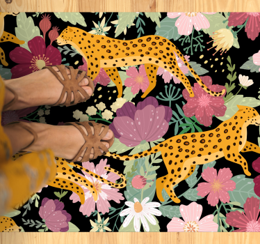 Covor cu flori cu imprimeu leopard - TenStickers