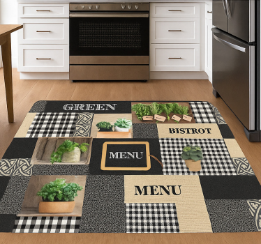Covor de vinil pentru bucătărie bistro alb-negru - TenStickers