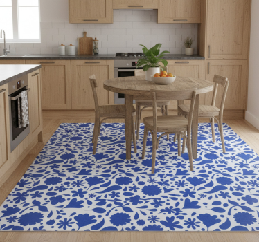 Covor de vinil pentru bucătărie flori diverse albastre delft - TenStickers