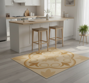 Covor de vinil pentru bucătărie model floral vintage bej - TenStickers