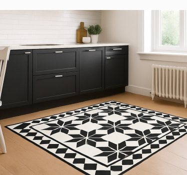 Covor de vinil pentru bucătărie model monocrom de țiglă stea - TenStickers