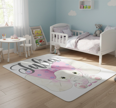 Covor de vinil pentru copii elefant cu pui și nume - TenStickers