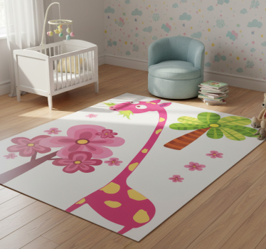 Covor de vinil pentru copii girafă roz mâncând - TenStickers