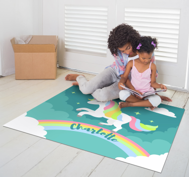 Covor de vinil pepiniere unicorn curcubeu personalizat - TenStickers