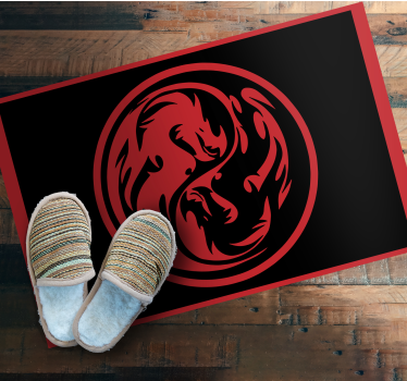 Covor dreptunghiular negru și roșu dragon yin yang din vinil - TenStickers