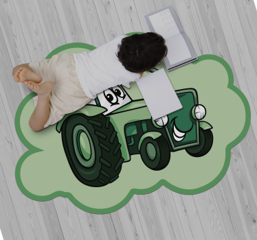 Covor verde din vinil pentru copii tractor - TenStickers