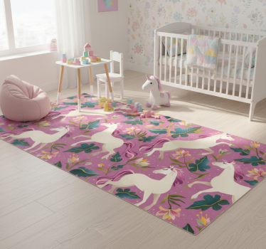 Covor vinil animal cu design cal roz și floral - TenStickers