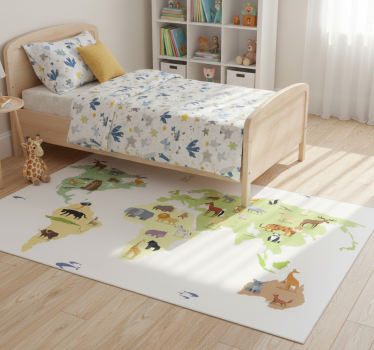 Covor vinil dormitor animale colorate din continente - TenStickers