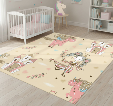 Covor vinil dormitor castel unicorn și prințesă - TenStickers