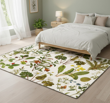 Covor vinil dormitor design botanic cu fundal alb - TenStickers